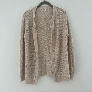 Beldoch Popper Beige Diamond Knit Cardigan Sz Lg